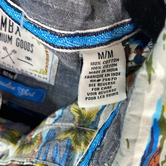 MBX Mens Paradise Shirt Short Sleeve Button Up Blue Green Cotton Hawaiian Size M - Picture 8 of 11